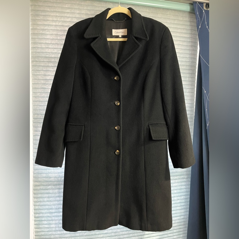 Black Calvin Klein Mid-Length Coat, Size 10